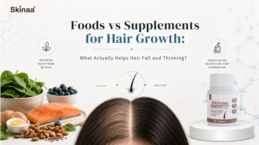Foods vs Supplements for Hair Growth: What Actually Helps Hair Fall and Thinning?