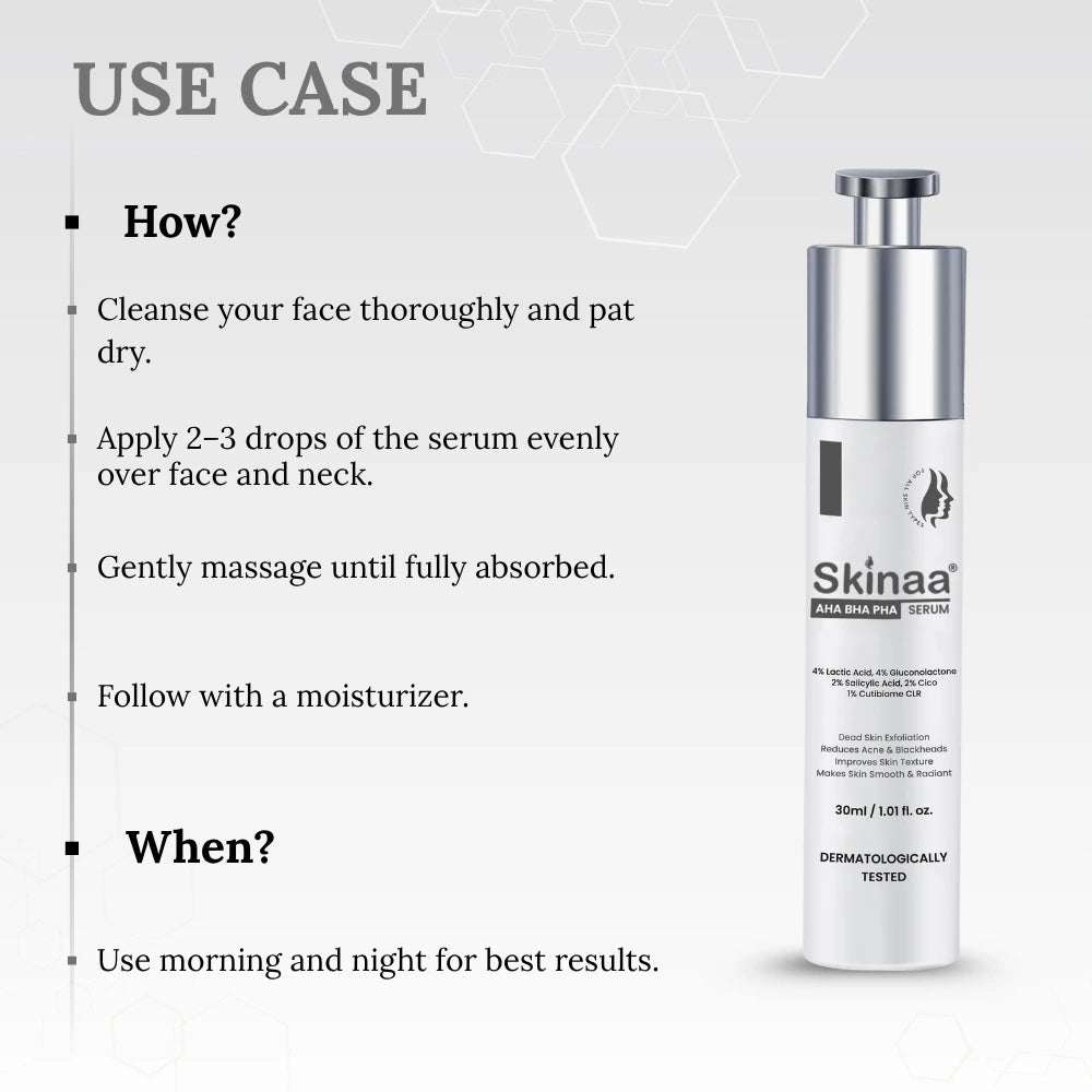Skinaa AHA BHA PHA Gentle Exfoliating Serum | Acne & Blackhead Control | 30 ml