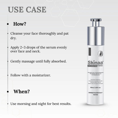 Skinaa AHA BHA PHA Gentle Exfoliating Serum | Acne & Blackhead Control | 30 ml