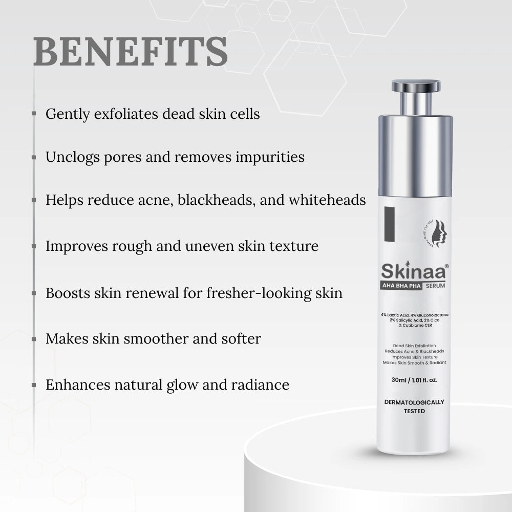 Skinaa AHA BHA PHA Gentle Exfoliating Serum | Acne & Blackhead Control | 30 ml