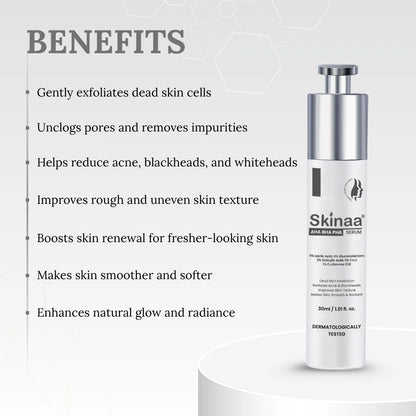 Skinaa AHA BHA PHA Gentle Exfoliating Serum | Acne & Blackhead Control | 30 ml