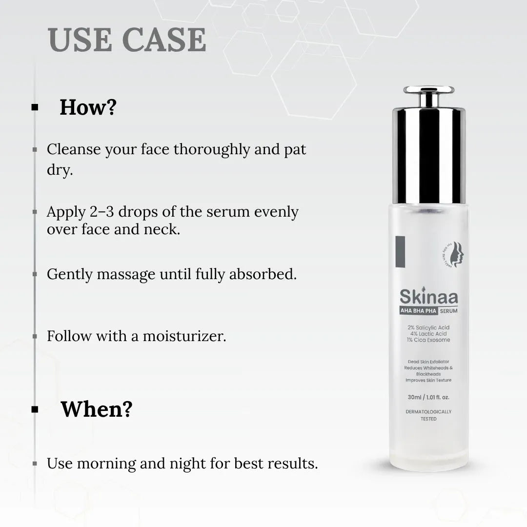 Skinaa AHA BHA PHA Gentle Exfoliating Serum | Acne & Blackhead Control | 30 ml
