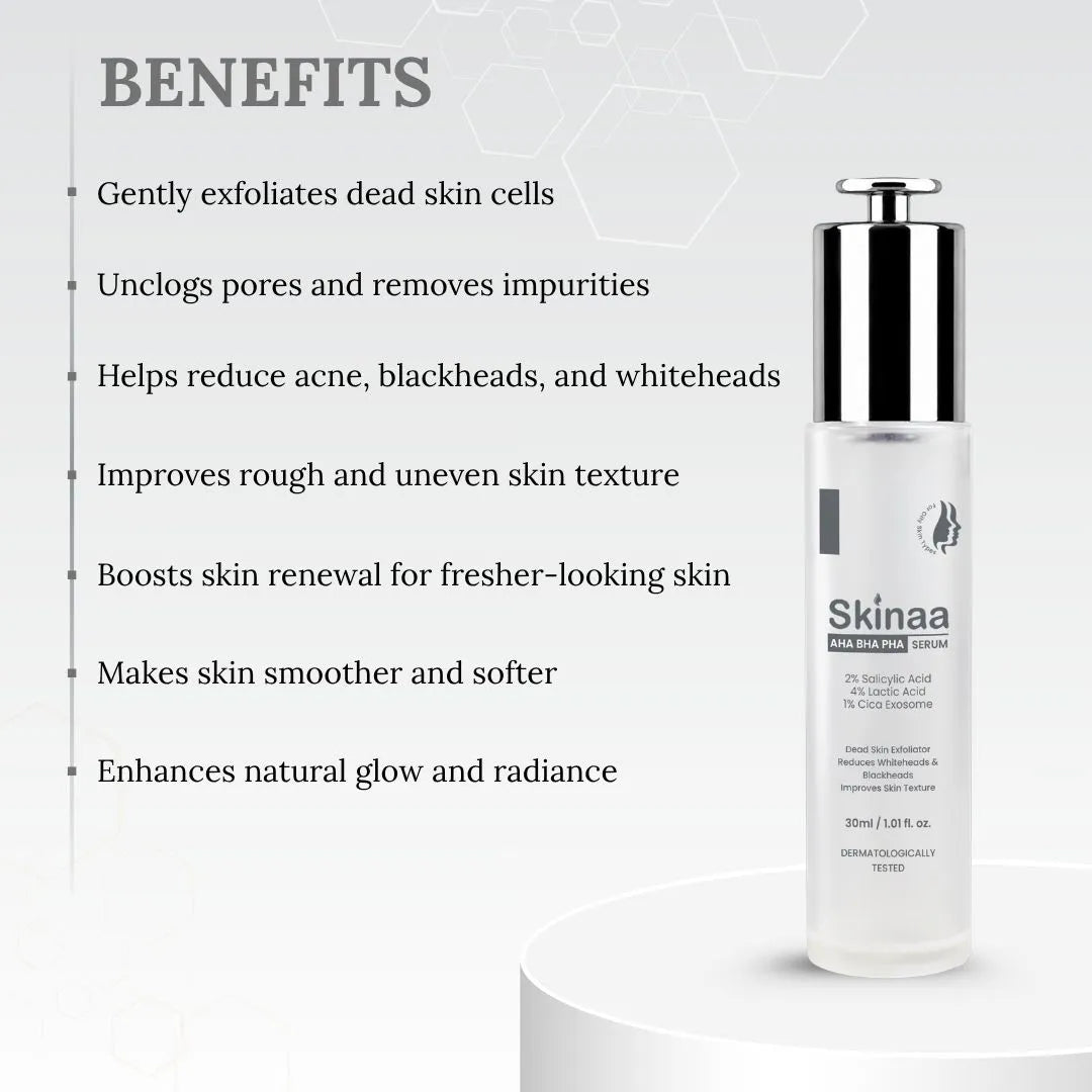Skinaa AHA BHA PHA Gentle Exfoliating Serum | Acne & Blackhead Control | 30 ml