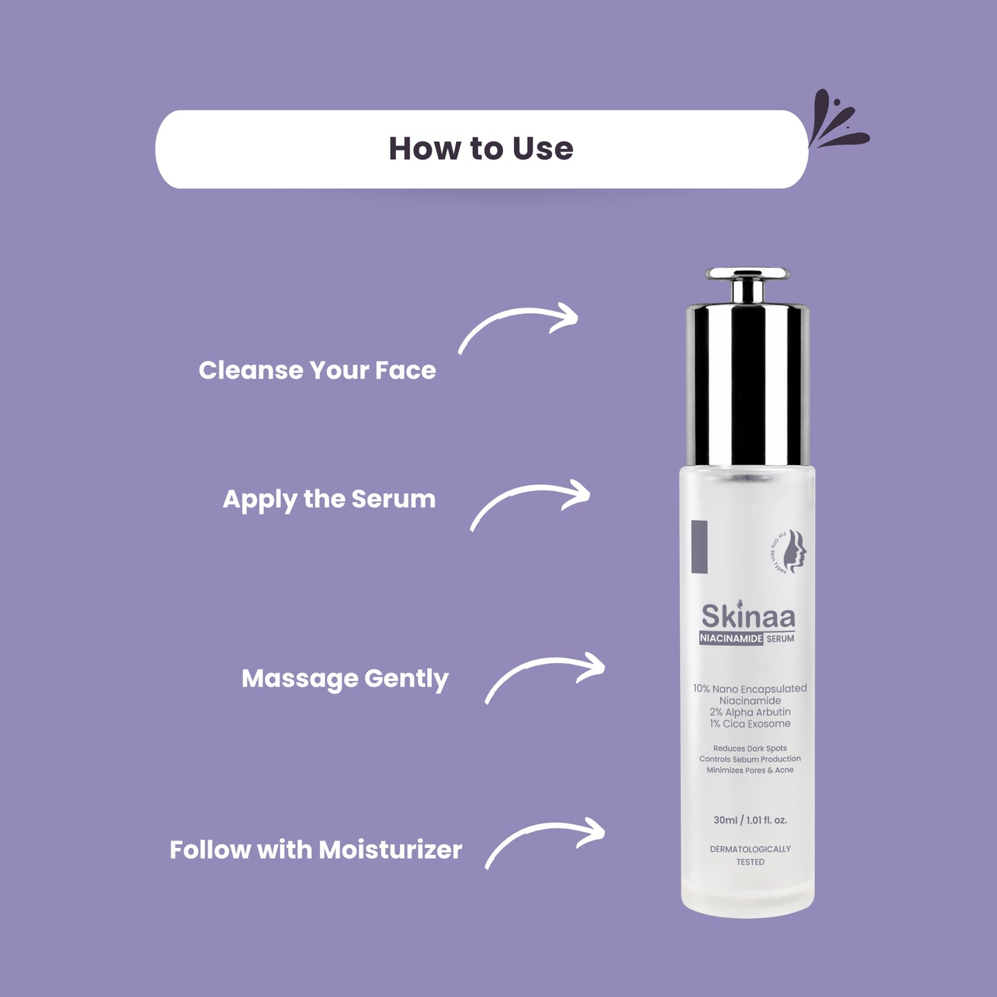 SKINAA Niacinamide Face Serum for Dark Spots, Pore Tightening, Acne, & Oil Control (30 ml)