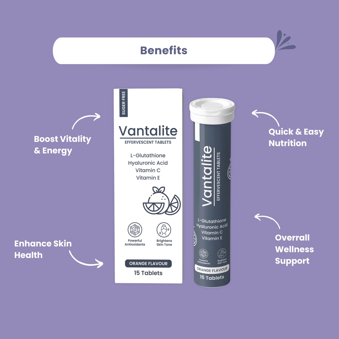 Skinaa Vantalite Effervescent Tablets – Orange Flavour | 15 Tablets