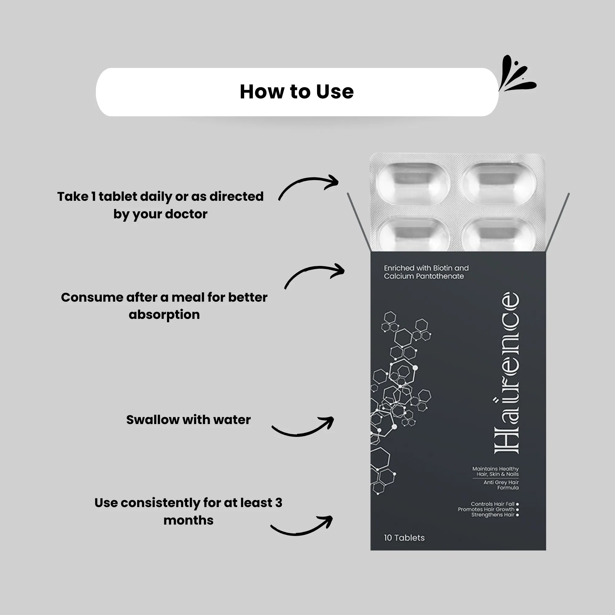 Hairence Tablet “ Advanced Hair, Skin & Nail Supplement (10 Tablets)