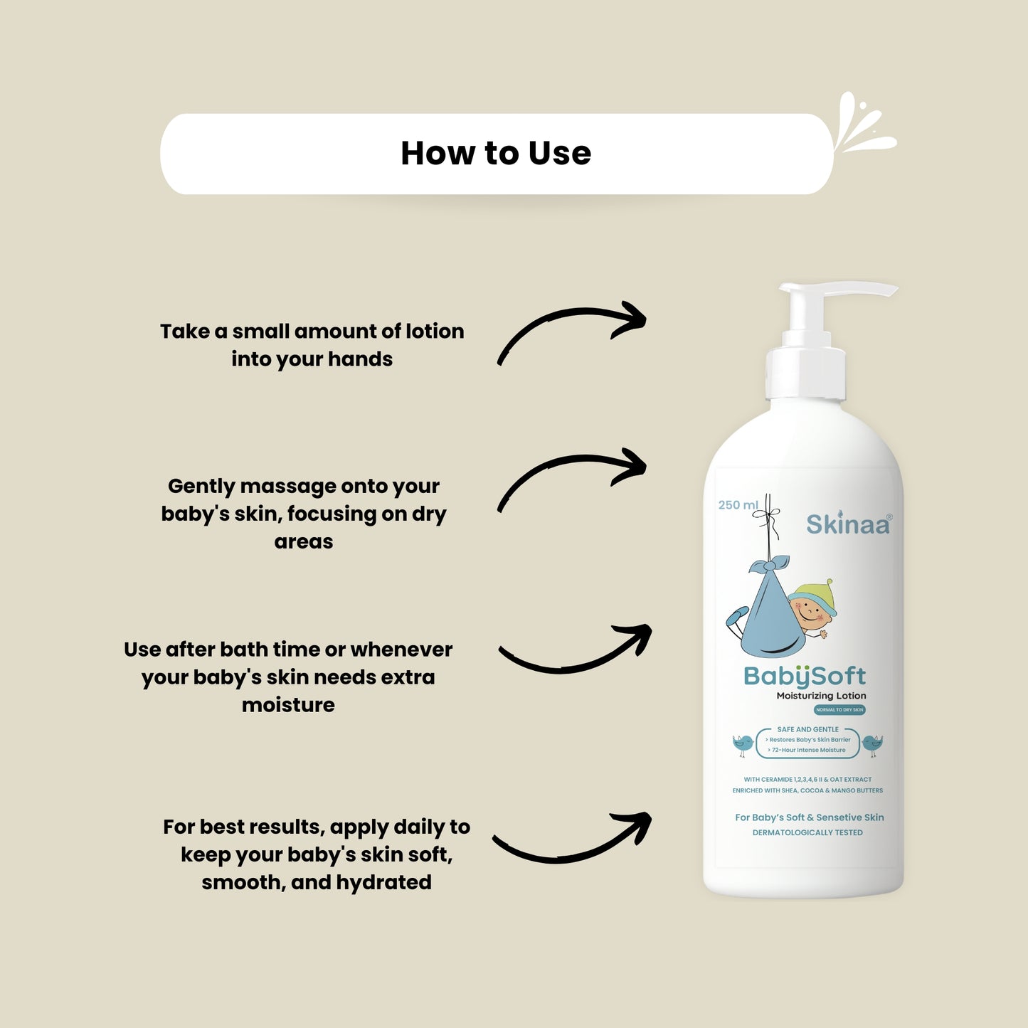 Skinaa BabySoft Baby Lotion with Ceramides & Oat Extract for Soft Baby Skin – 250 ml