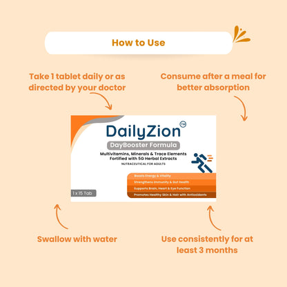 DailyZion DayBooster Multivitamin Tablets for Adults | Energy & Immunity Support | 15 Tablets