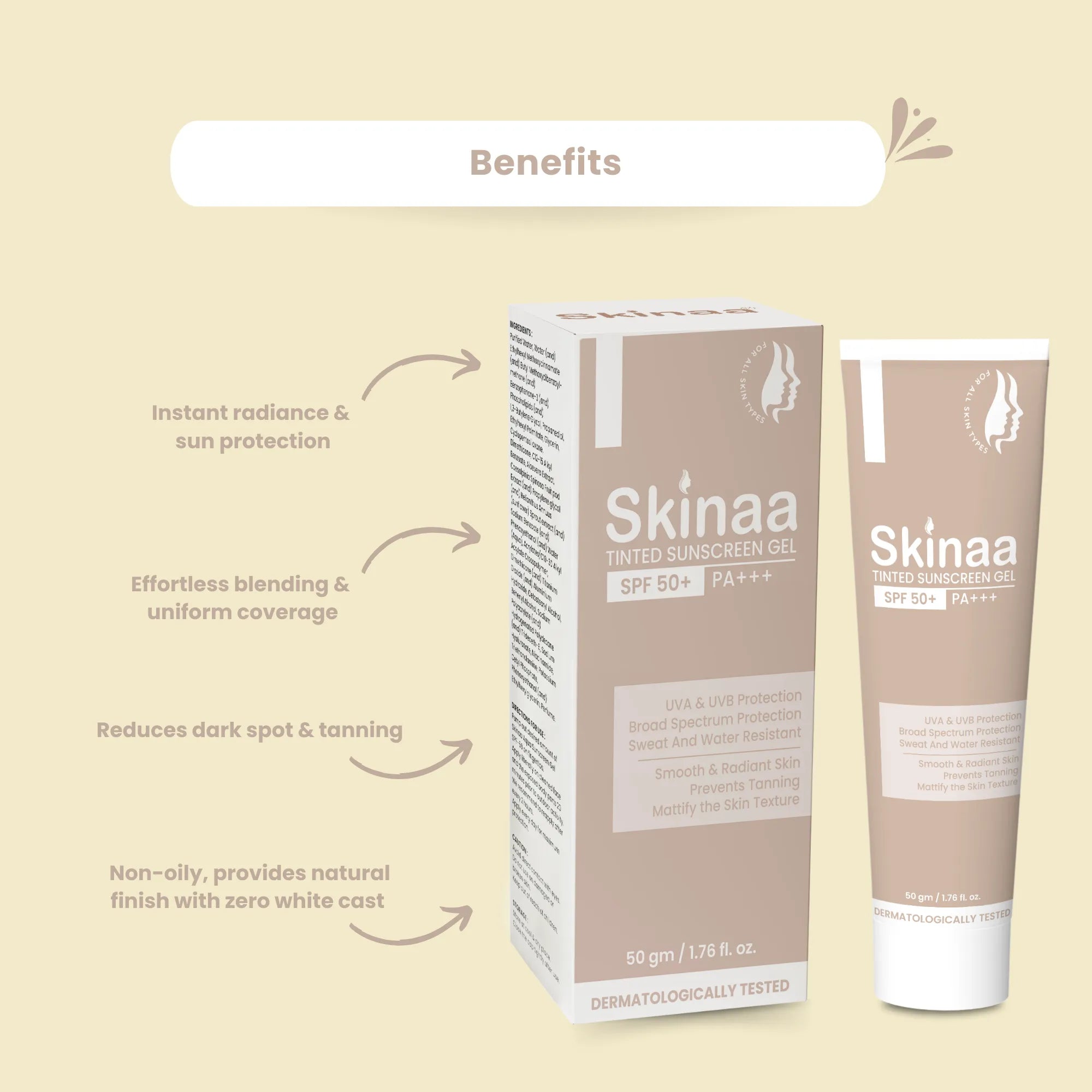 Skinaa Tinted Sunscreen Gel Spf50+ Pa+++