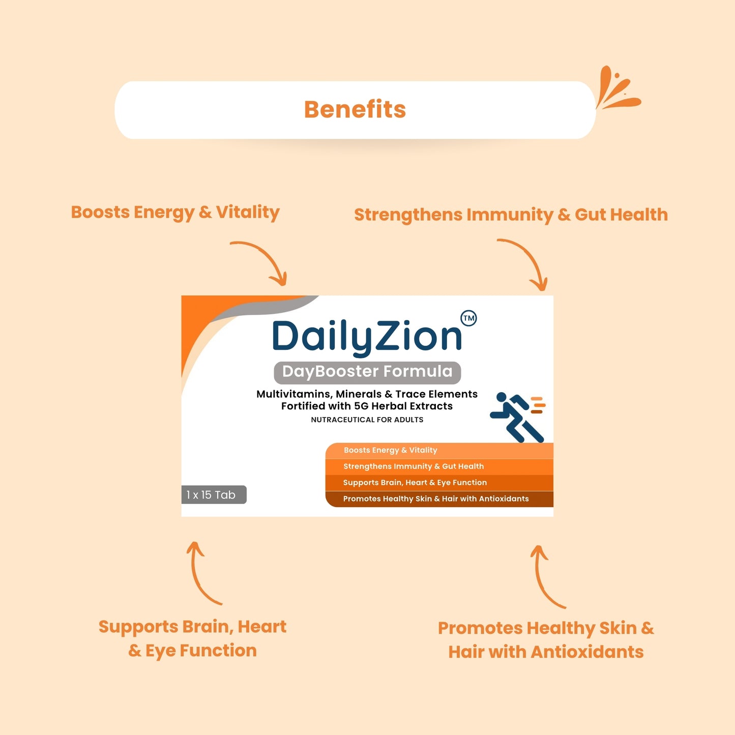 DailyZion DayBooster Multivitamin Tablets for Adults | Energy & Immunity Support | 15 Tablets
