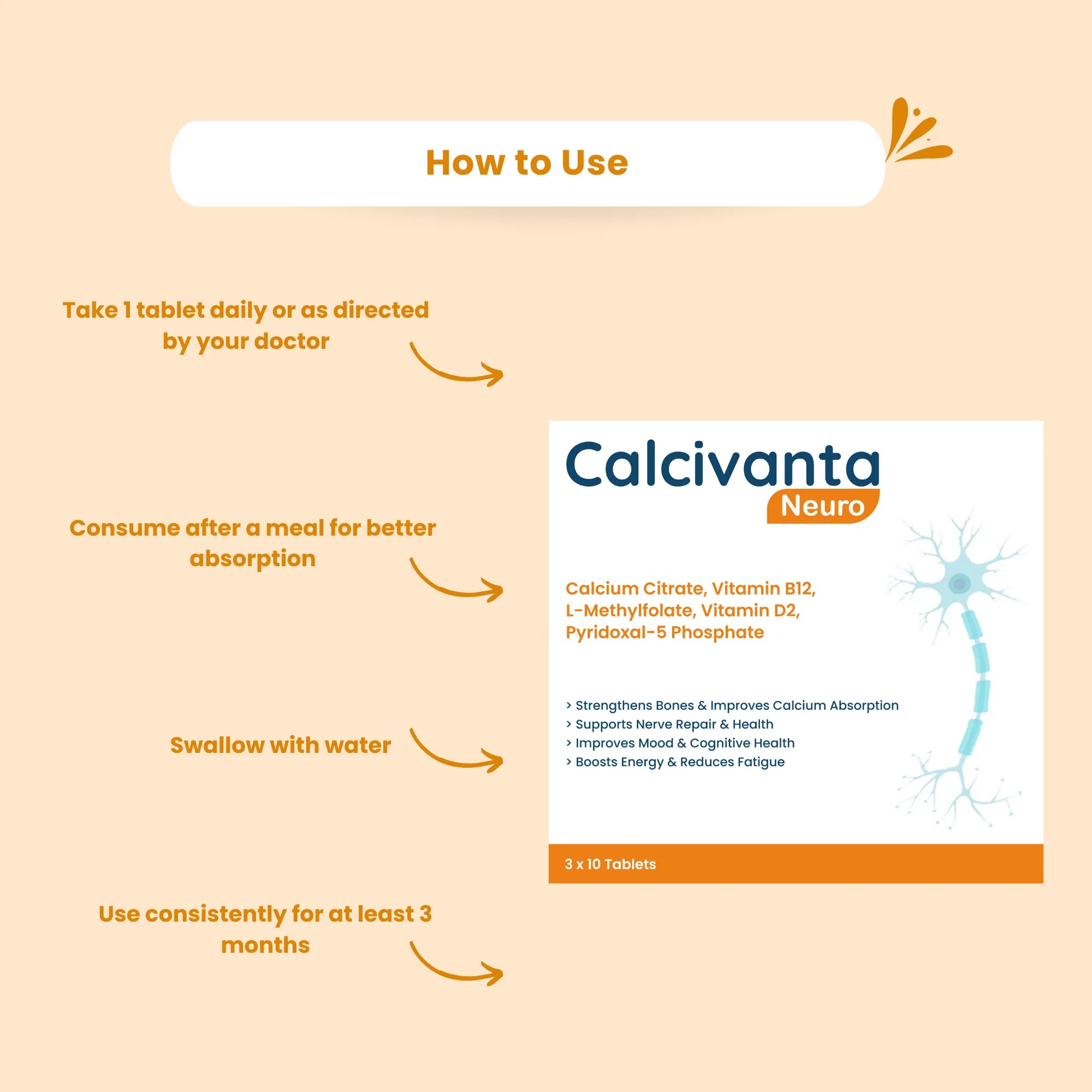 Calcivanta Neuro Tablets - (3x10)- 30 Tablets