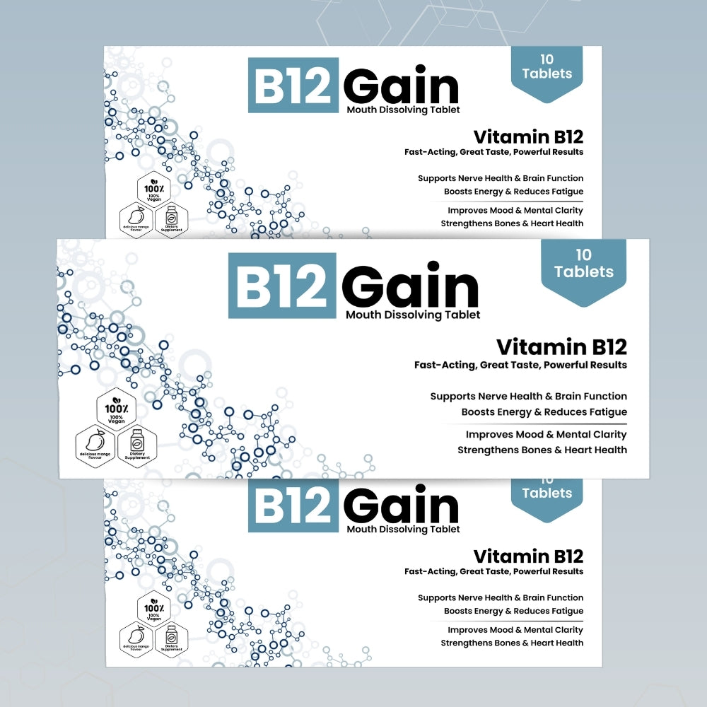 B12 Gain Mouth Dissolving Tablets for  Energy & Nerve Health Support | Pack of 3