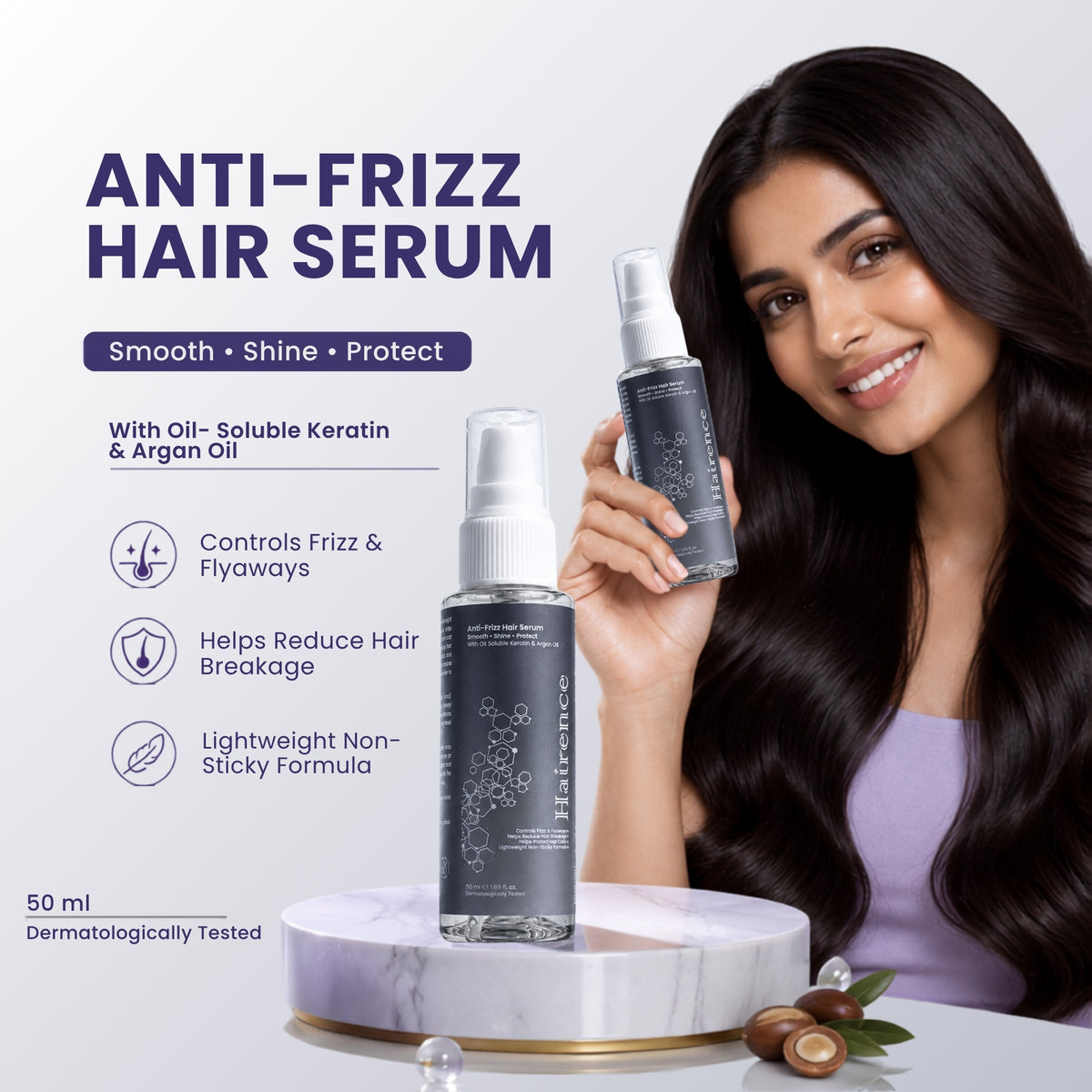Hairence Anti-Frizz Hair Serum with 2% Dimethicone, 3% Phenyl Trimethicone