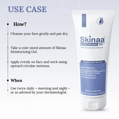 Skinaa Gel Moisturizer for Oily Skin | Niacinamide Hydrating Gel for Acne & Pore Control | 100 ml