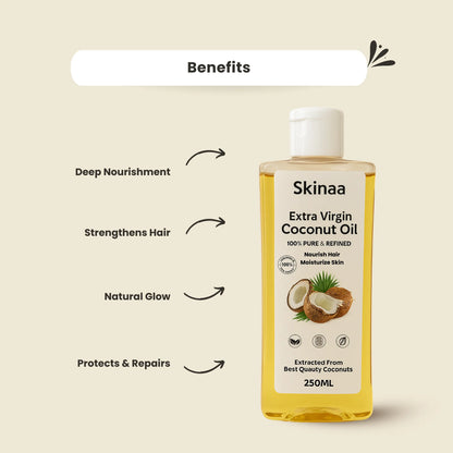 Skinaa Extra Virgin Coconut Oil, 100% Pure And Refined, 250ml
