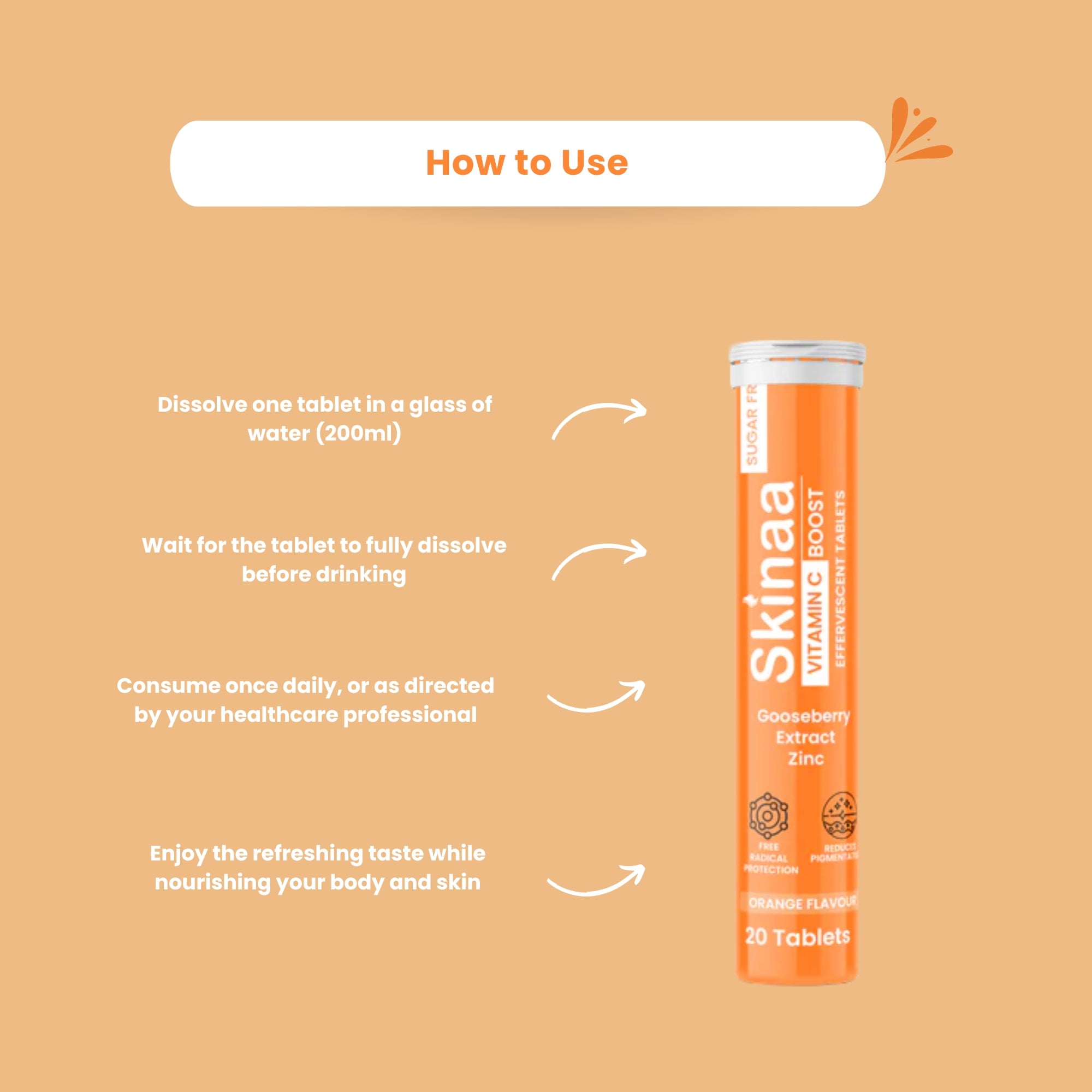 Skinaa Vitamin C Effervescent Tablets, Immunity Booster (20 Tablets)