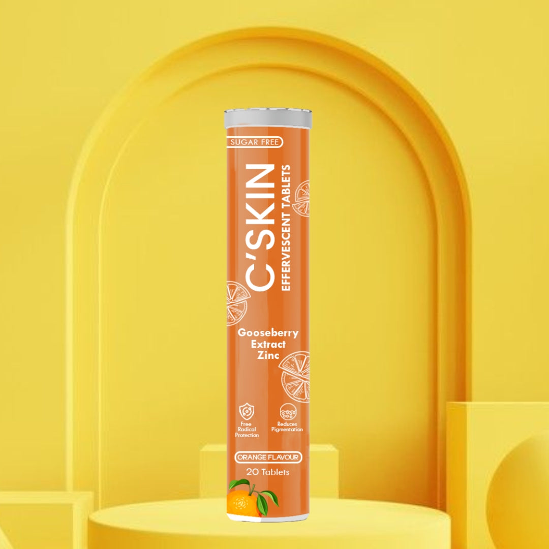 C-Skin Effervescent Tablets with gooseberry extract and zinc, orange flavor, sugar-free supplement for immunity and skin health