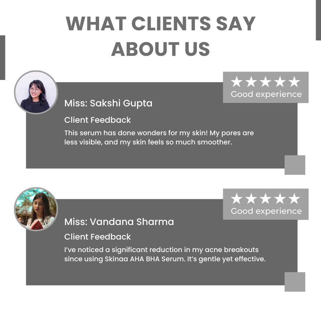 Customer reviews of Skinaa AHA BHA PHA Serum – praised for reducing acne breakouts, shrinking pores, and making skin smoother and clearer
