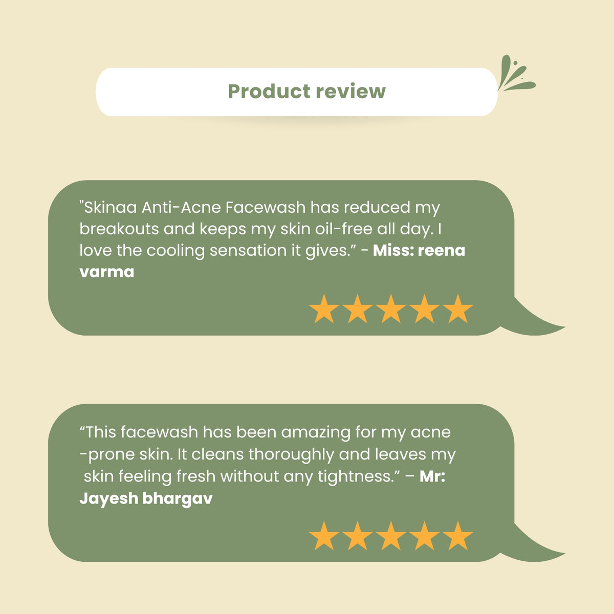 Customer reviews of Skinaa Anti-Acne Foaming Face Wash – users report reduced breakouts, oil-free skin, cooling sensation, and fresh feel without tightness – rated 5 sta