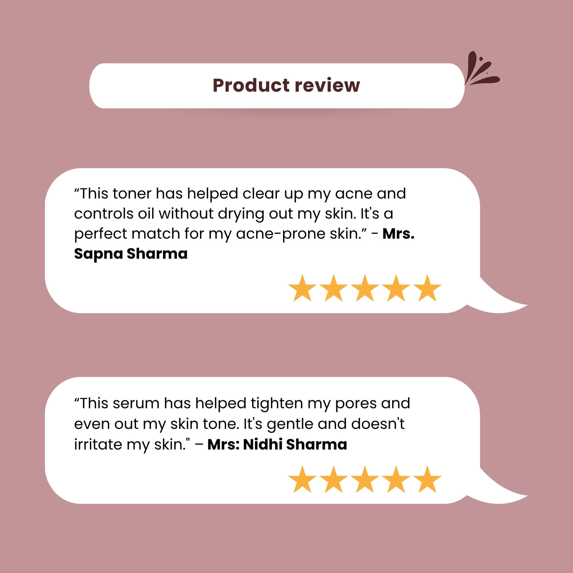 Customer reviews of Skinaa Anti-Acne Toner – users share how it clears acne, controls oil, tightens pores, and evens out skin tone without irritation. Rated 5 stars for acne-prone skin care