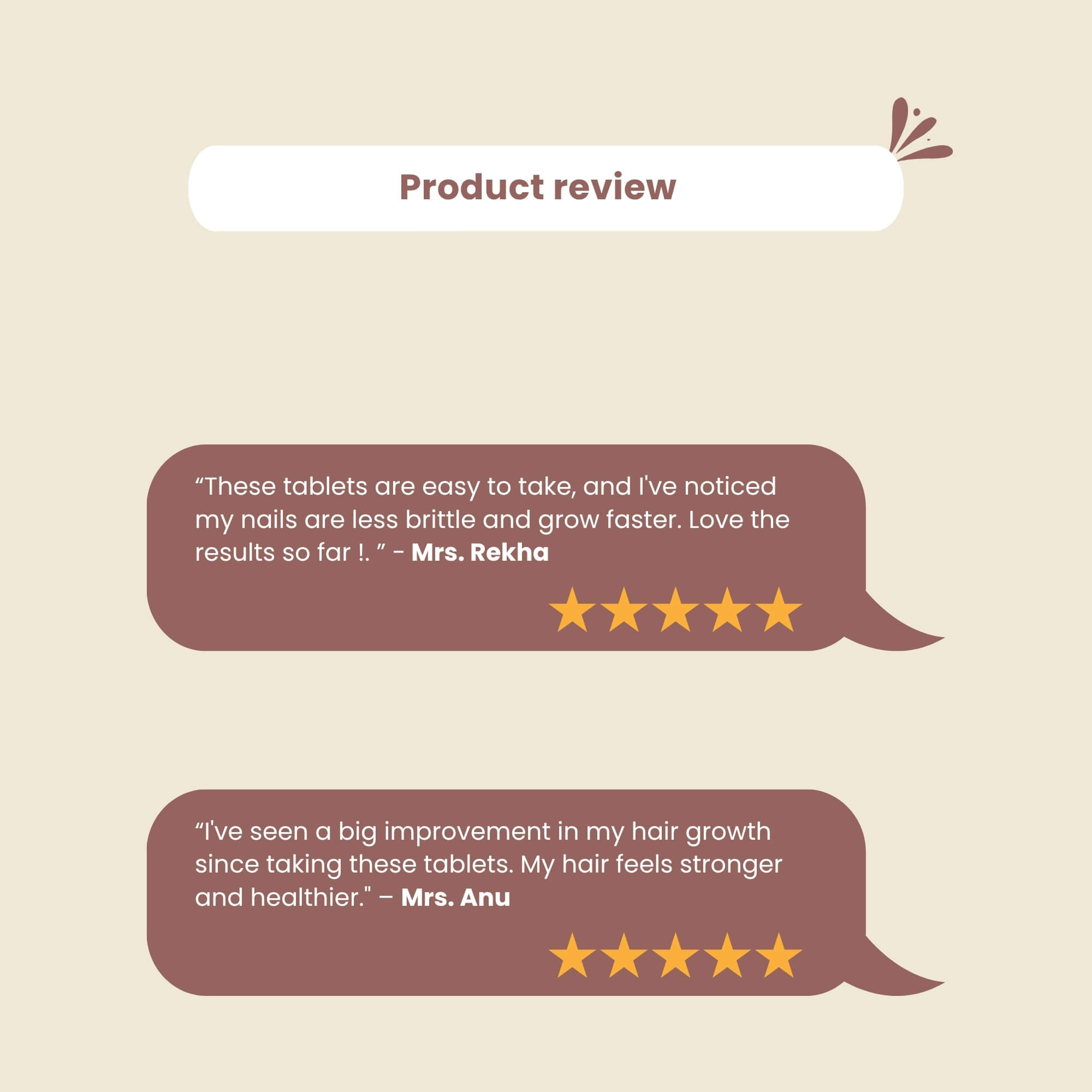 Customer reviews of Skinaa Biotin Boost tablets – users report stronger nails, faster nail growth, improved hair growth, and healthier hair