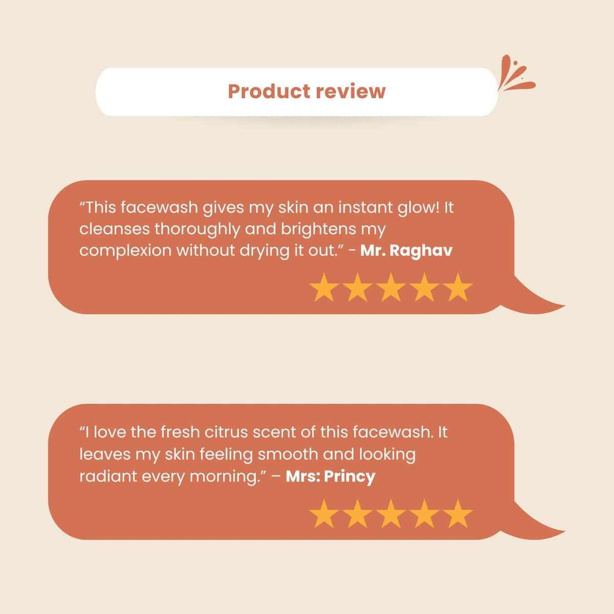 Customer reviews of Skinaa Vitamin C Face Wash – praised for giving instant glow, brightening skin, refreshing citrus scent, and smooth radiant results