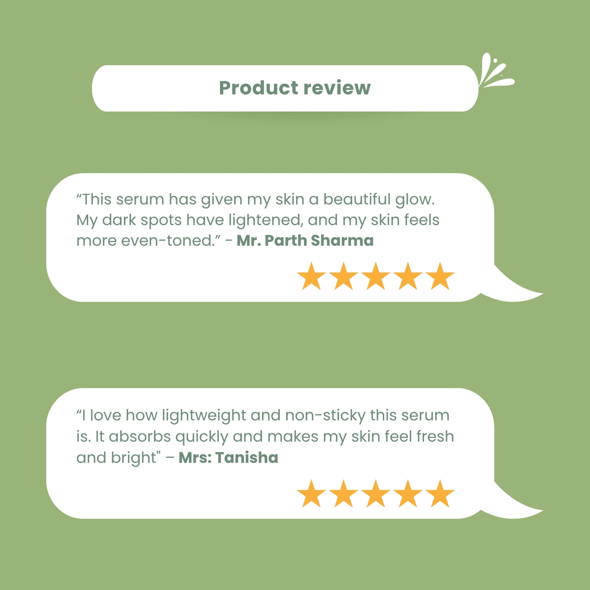 Customer reviews of Skinaa Vitamin C Serum – users say it gives skin a beautiful glow, lightens dark spots, evens skin tone, and feels lightweight, non-sticky, and refreshing