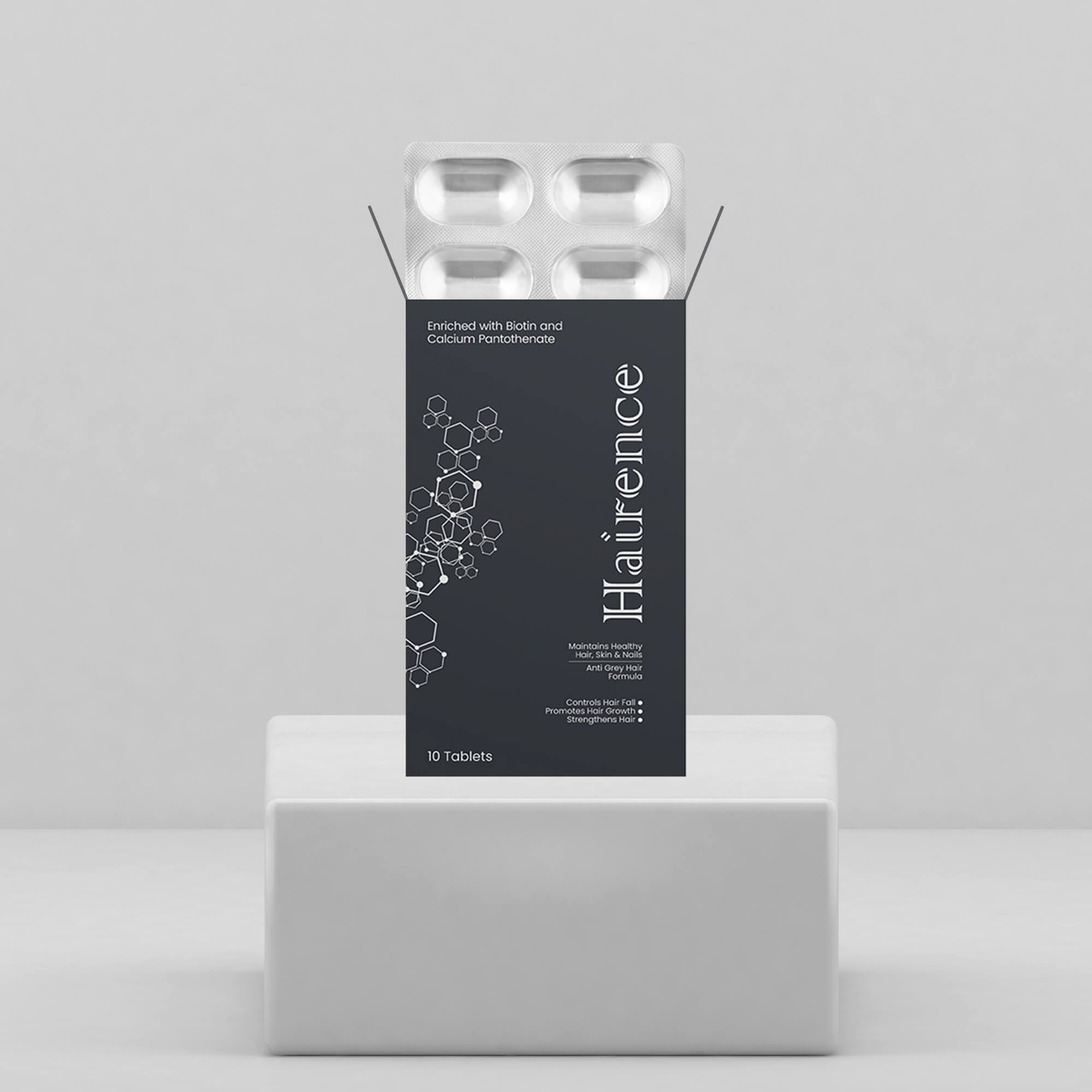 Hairience Tablets pack with biotin and calcium pantothenate, formulated to reduce hair fall, promote growth, and strengthen hair naturally