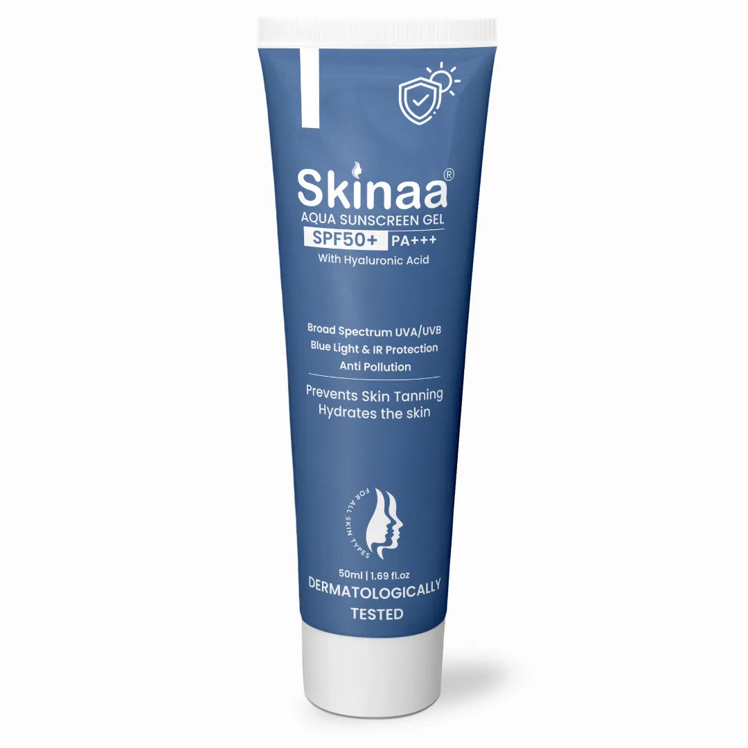 Skinaa Aqua sunscreen gel tube on a white background