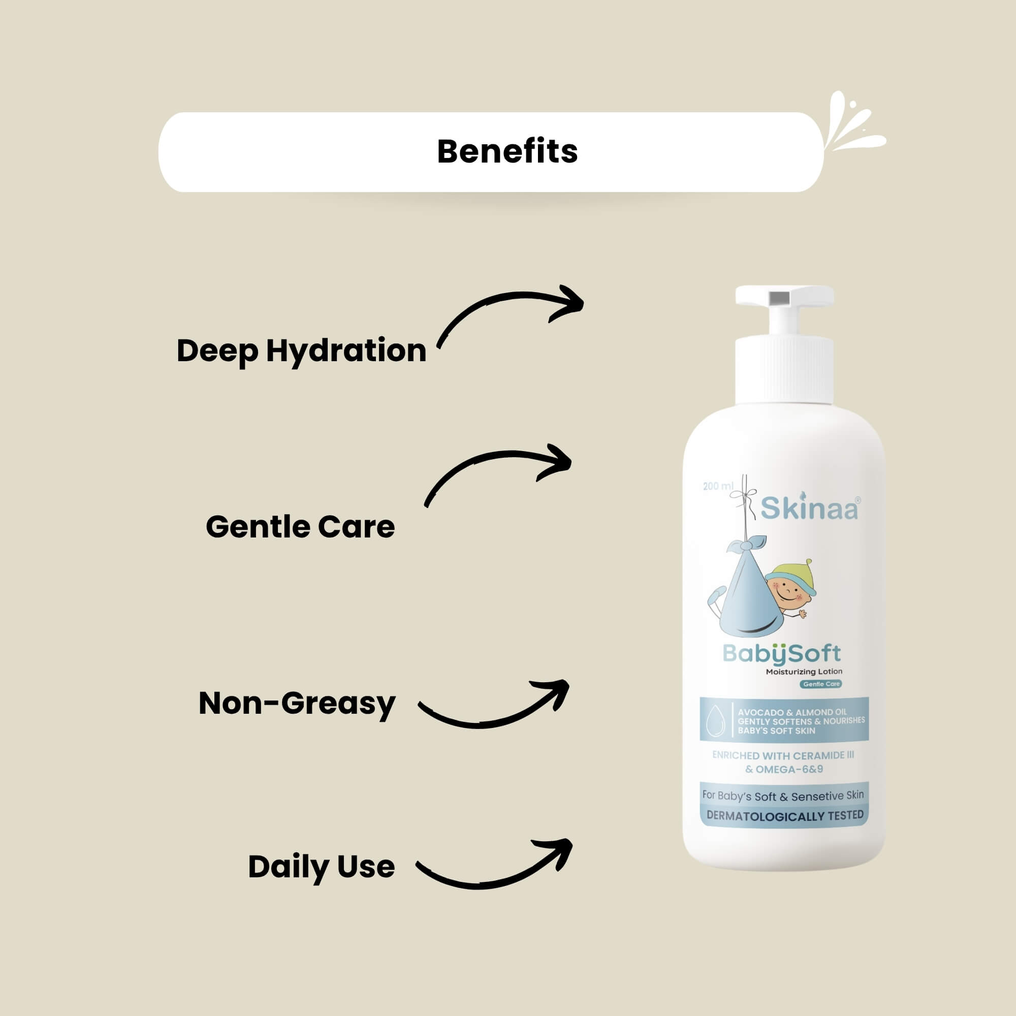 Skinaa BabySoft Baby Lotion – deep hydration, gentle daily care, non-greasy moisturizing formula for soft and smooth baby skin