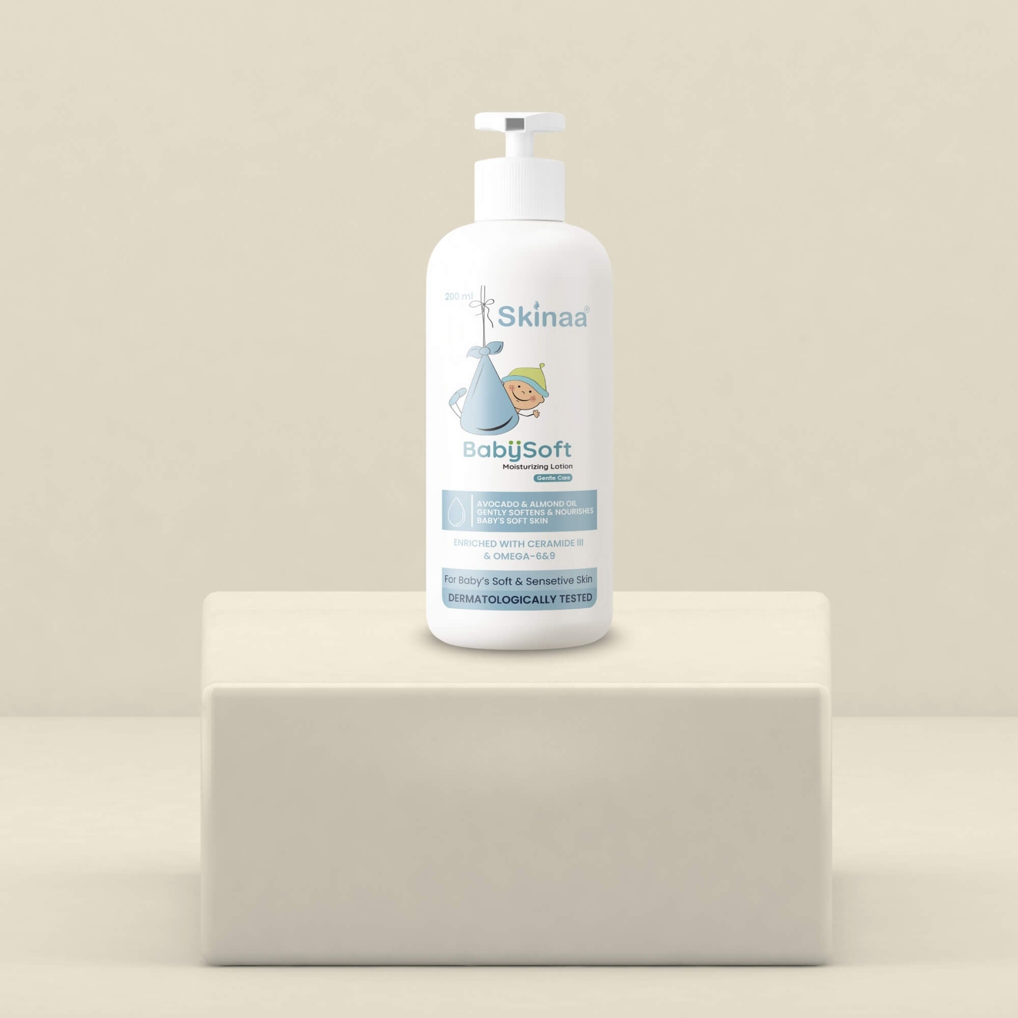 Skinaa BabySoft Baby Lotion bottle – gentle daily moisturizer with deep hydration, non-greasy formula, and safe care for baby’s delicate skin