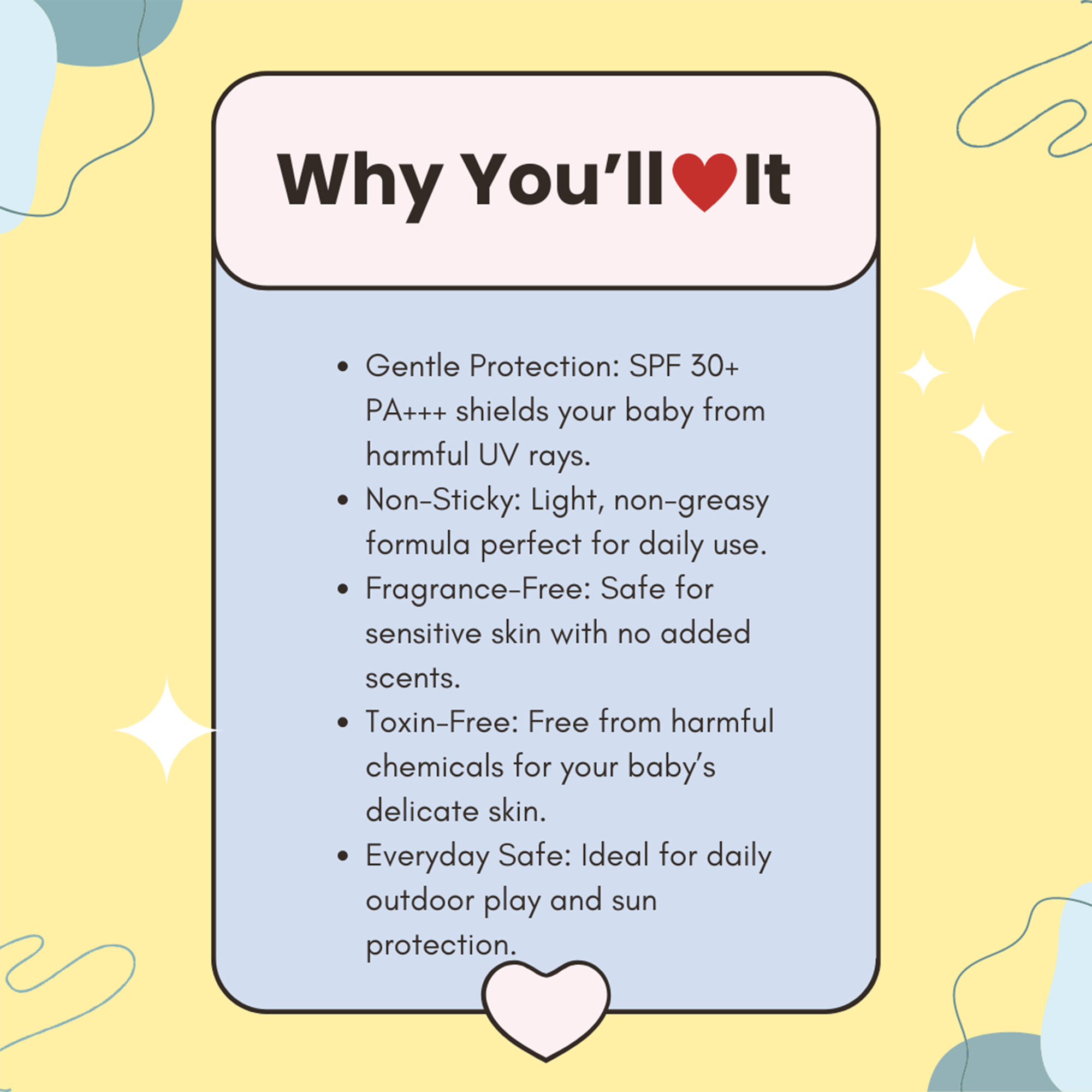 Skinaa BabySoft Baby Sunscreen SPF 30+ PA+++ benefits – gentle UV protection, non-sticky and fragrance-free formula, toxin-free sunblock safe for sensitive baby skin, perfect for daily outdoor use