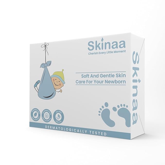 Skinaa Baby Soap packaging – dermatologically tested, soft and gentle skin care for newborns with mild and safe formula