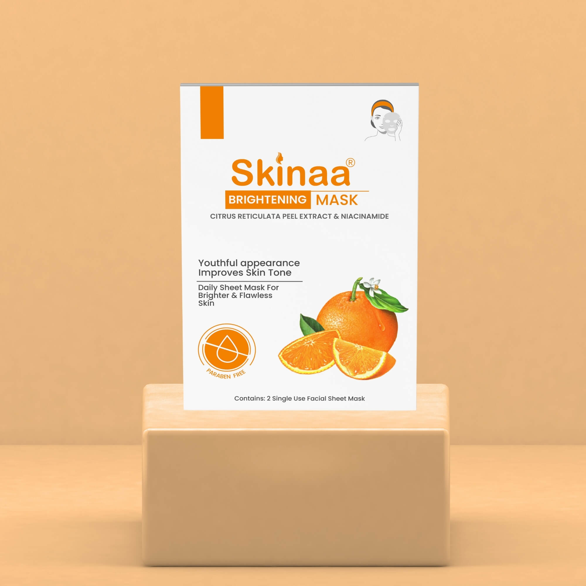 Skinaa Brightening Mask with citrus fruit extract and niacinamide for glowing, radiant, and even-toned skin – daily sheet mask to reduce dullness and dark spots
