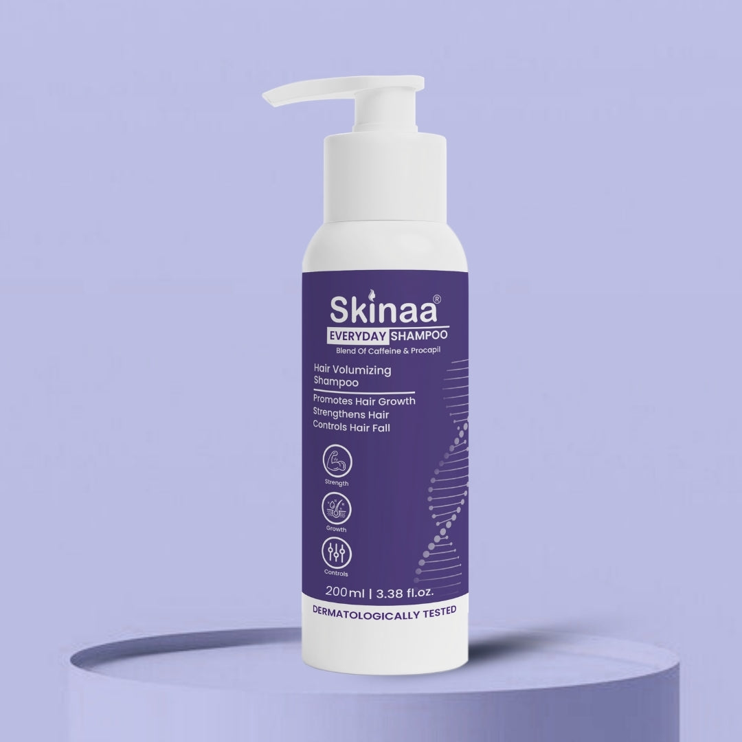Skinaa Everyday Shampoo with caffeine and peptides, 200ml bottle for hair growth, volume, and reduced hair fall