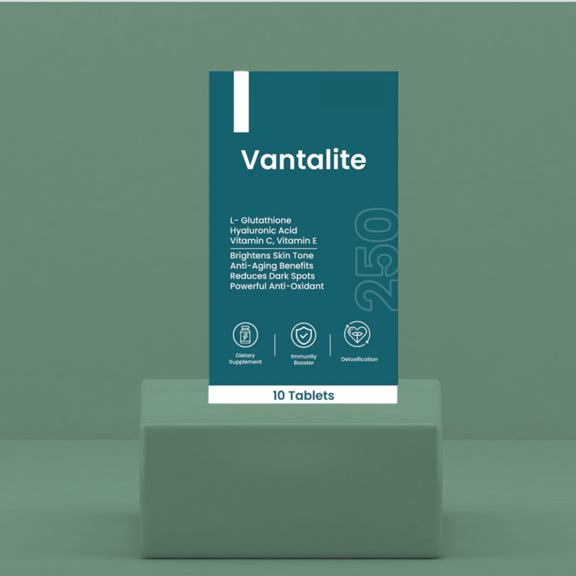 Skinaa Vantalite 250mg Tablets with L-Glutathione, Hyaluronic Acid, Vitamin C & E for skin brightening, anti-aging, dark spot reduction, and immunity support