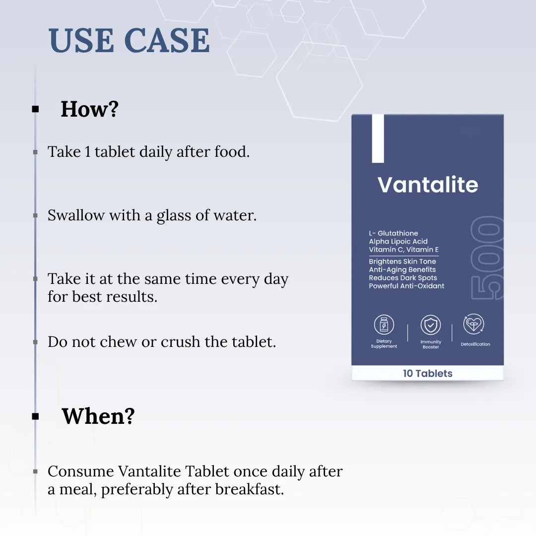 Skinaa Vantalite Glutathione 500 mg Tablets | Skin Brightening Supplement Skinaa Vantalite Glutathione 500 mg Tablets | Skin Brightening Supplement