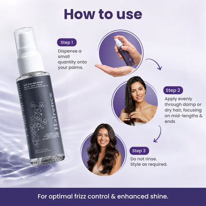 Hairence Anti-Frizz Hair Serum with 2% Dimethicone, 3% Phenyl Trimethicone, Argan Oil & Oil-Soluble Keratin | Smooths Frizz, Enhances Shine & Conditions Dry, Rough Hair for Men & Women